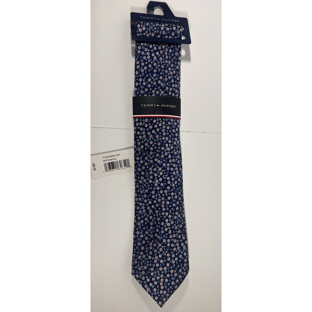 Tommy Hilfiger Men’s Navy Blue Botanical Floral Tie Necktie NWT